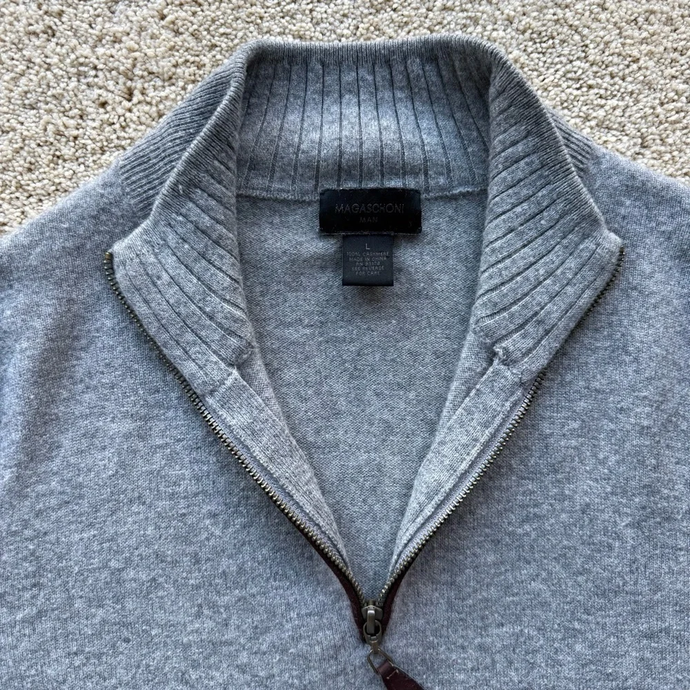Magaschoni Man Cashmere Quarter Zip Sweater Gray Size L